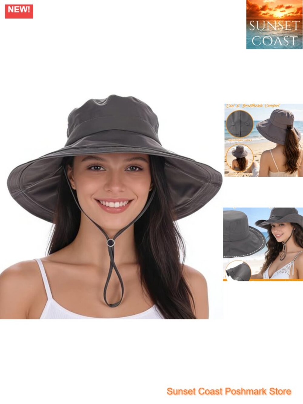 Women's UPF 50+ Waterproof Wide Brim Sun Bucket Hat with Ponytail Hole
